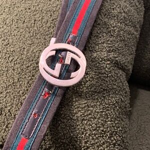 Gucci Black and Red Belt with Silver Buckle